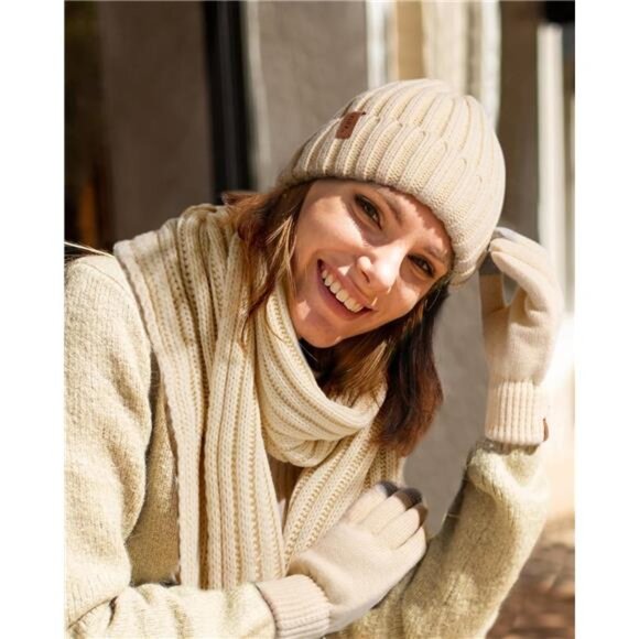 FURTALK Winter Warm Beanie Knit Hat Touchscreen Gloves Scarf Set Soft Fleece - Picture 3 of 7